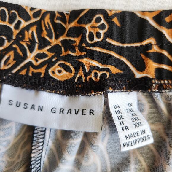 Susan Graver Pants Womens 1X Black Brown Liquid Knit Cropped Pull-On Workwear - Picture 7 of 14